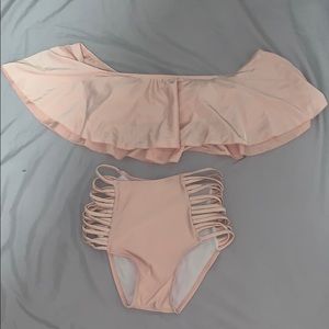CORAL OFF THE SHOULDER 2 PIECE BATHING SUIT